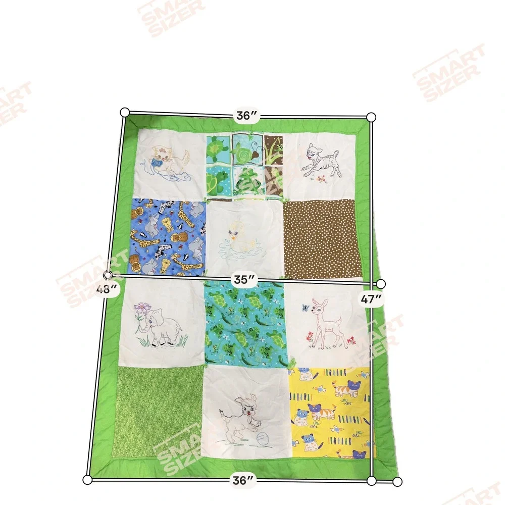 Vintage Handmade Baby Quilt Embroidered‎ Animal Patchwork Green 36x48 Nursery